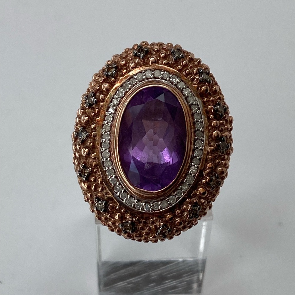 Dallas Prince Designs 5.06 carat Amethyst and Diamond Rose Vermeil Ring Size 9